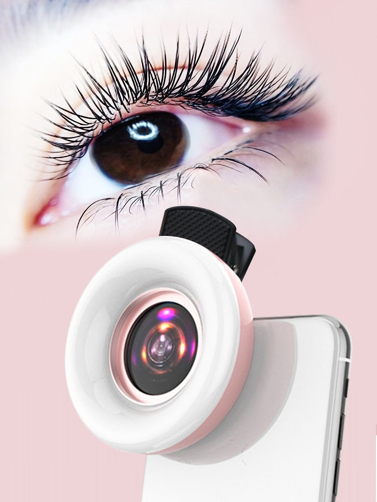 Macro Lens for Mobile with Ring Light Selfie LED